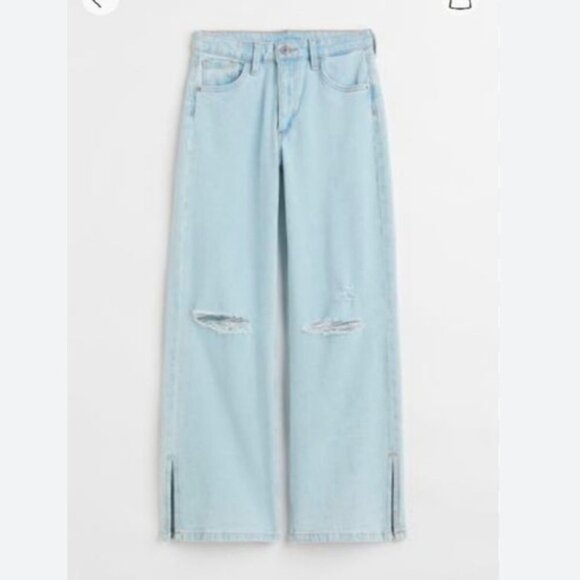 H&M Girl’s WIDE HIGH JEANS Light Denim Blue - Picture 1 of 10